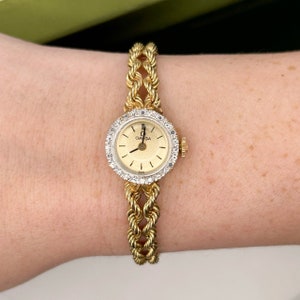 Vintage 14kt Yellow Gold Omega with Diamond Bezel