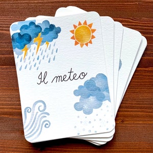 Flashcards Meteo - Dipinte e scritte a mano - Ispirazione montessoriana