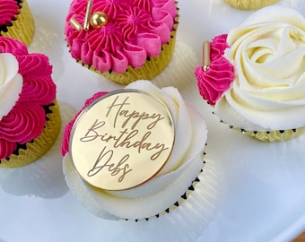Personalized Engraved Acrylic Cupcake Discs: Juniper Font Cake Plaque