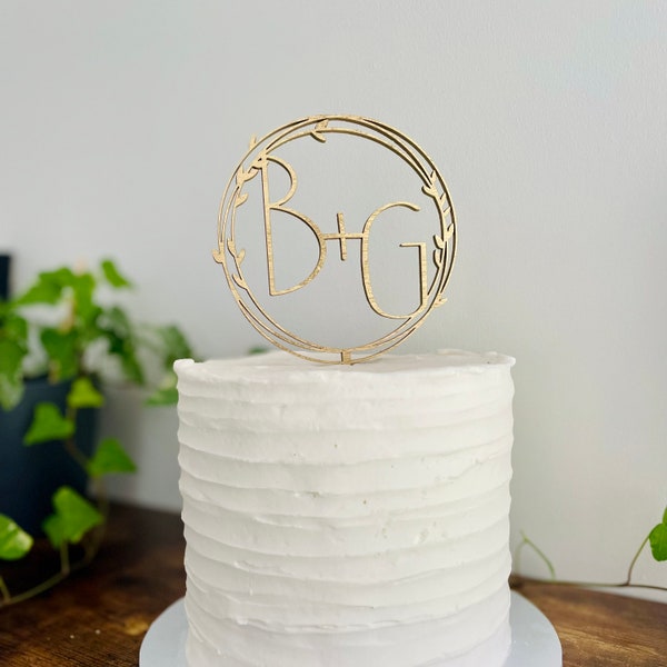 Wreath Monogram Cake Topper | Wedding | Hoop | Wooden | Keepsake
