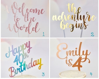 Personalised Cardstock Cake Topper: Custom Message, Birthday Cake Sign, Any Message, Wedding, Party