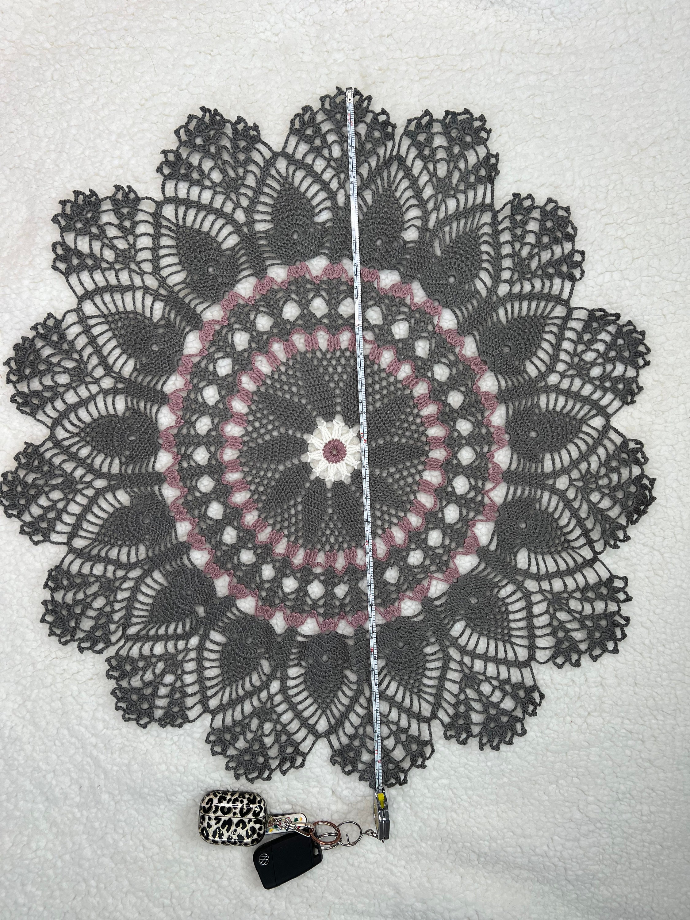 Gray and Pink Round Table Doily 21 Inch, 52cm - Etsy