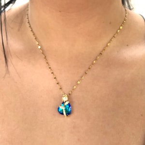 Stainless Steel Blue Heart Necklace, Heart Jewelry, Gemstone Necklace, Couples Gift, Summer Jewelry Gift for Her, Crystal Jewelry Gift