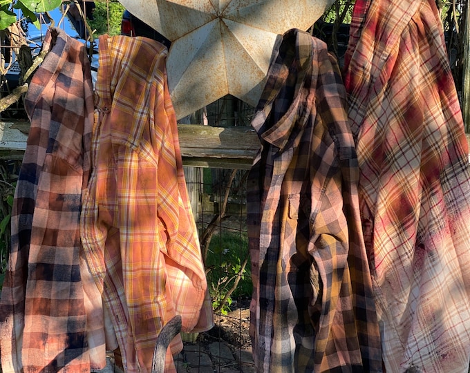You pick Bleached Flannel, Distressed Flannel Shirt, Different Sizes available Repurposed flannels