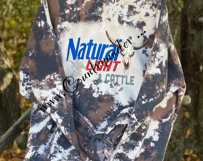 Natural Lite and cattle  Cowhide Sweatshirt, Bleached sweatshirt, Sweatshirt, Cowhide, 50/50 blend, Trending, longhorn