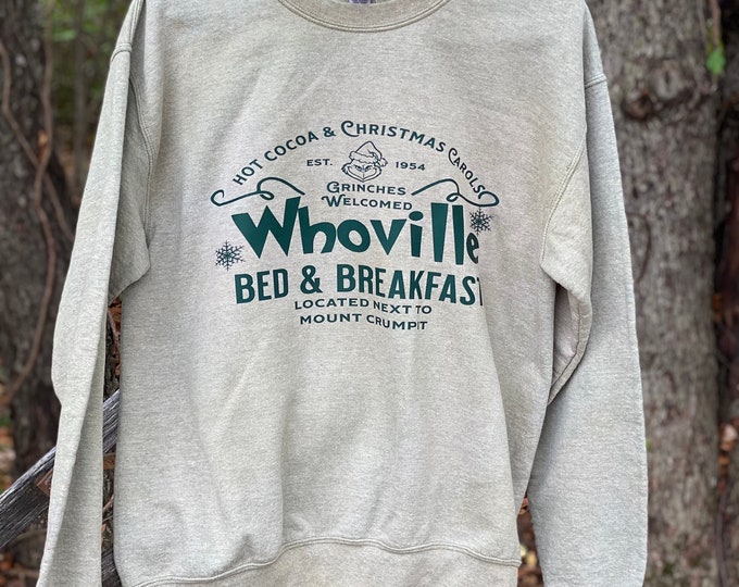 The green guys Bed and Breakfast, Christmas Sweatshirt, Who V Bed and Breakfast, soft sweatshirts, green sweatshirts