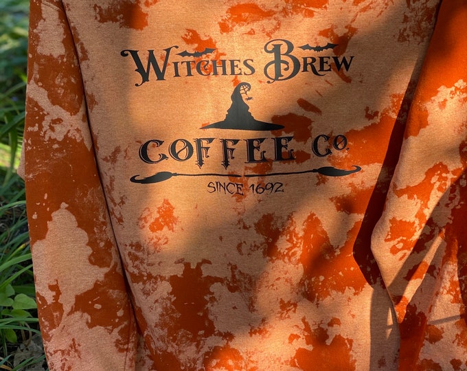 Witches Brew Bleached t-shirt or sweatshirt 50/50 Blend, Bleach Orange and white t-shirt or sweatshirt, Halloween shirt