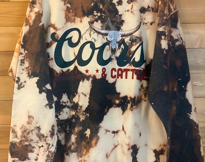 Coors and cattle  Cowhide Sweatshirt, Bleached sweatshirt, Sweatshirt, Cowhide, 50/50 blend, Trending, longhorn