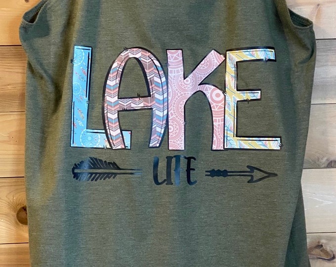 Rocker Tank Top, Brand District Tank, 50/50 Blend, Lake Life