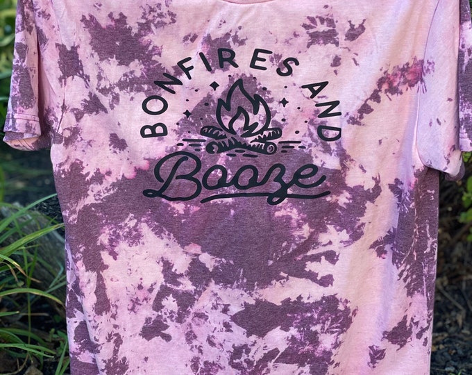 Bonfire and Booze Bleached T-shirt, Bleached sweatshirt, Fall / summer Shirt,  Brand 50/50, Hand Bleached, fast shipping