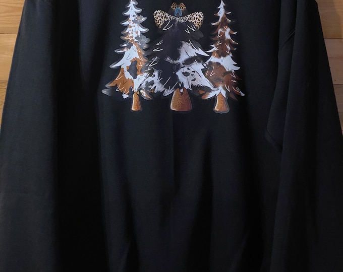 Cowhide Christmas tree Sweatshirt,  soft sweatshirts,black sweatshirts, western christmas, fast shipping