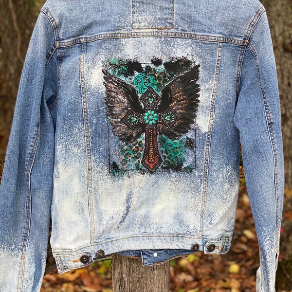 Jean Jacket With Cross - Etsy