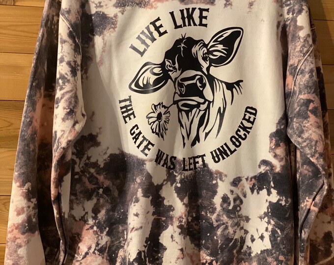 I love cows, Cowhide Sweatshirt, Bleached sweatshirt, Sweatshirt, Cowhide, 50/50 blend, Handmade, Trending clothing, Unique Gift