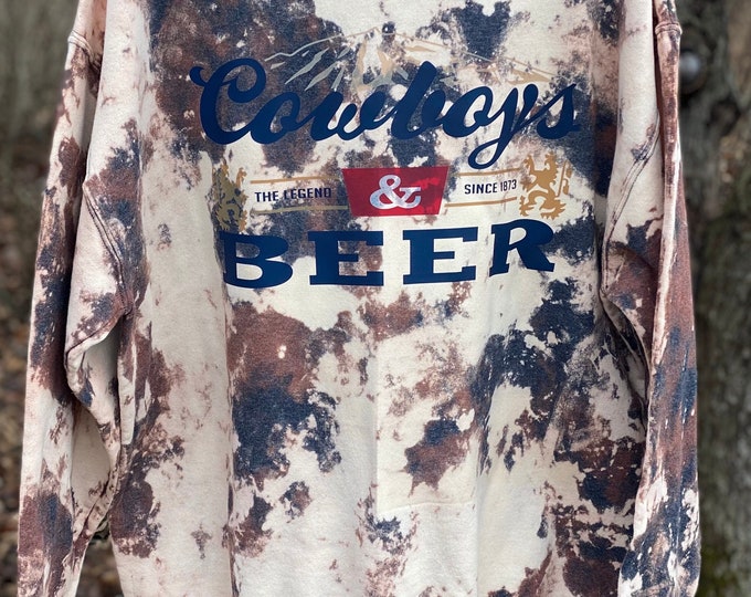 Cowboys and beer Cowhide Sweatshirt, Bleached sweatshirt, Sweatshirt, Cowhide, 50/50 blend, Trending