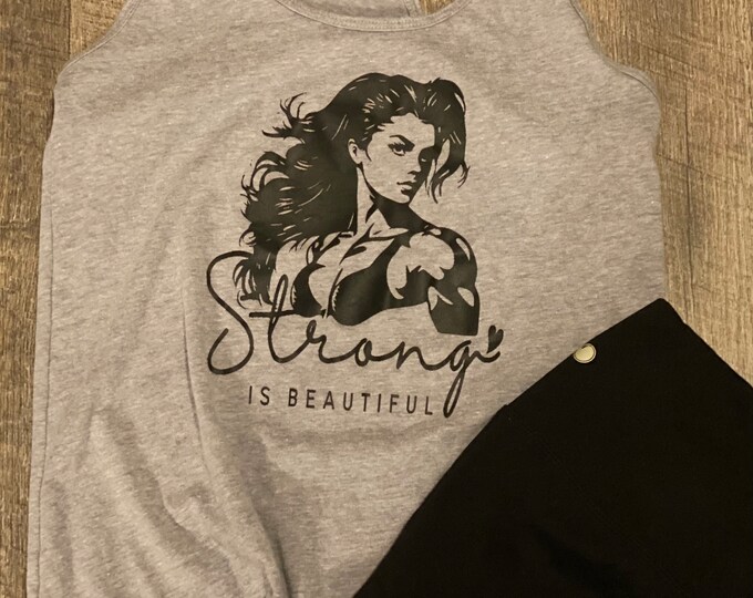Strong is beautiful, motivational quote, inspirational, workout clothing, bodybuilding,exercise, 50/50 Blend
