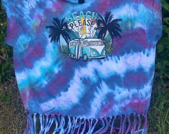 Beach Please T-shirt, 50/50 Blend T-shirt, ice tie dye shirt, Ocean Theme Shirt, Trending Clothing, Love for Summer, Hippie Life