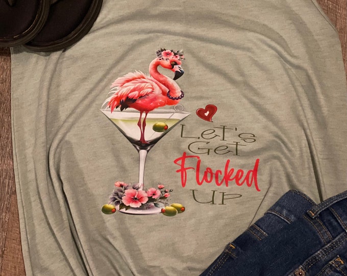 Let’s get flocked up, Ladies Tri-Blend Flowy Tank, soft tank top, summer shirt, flamingo, beach clothing