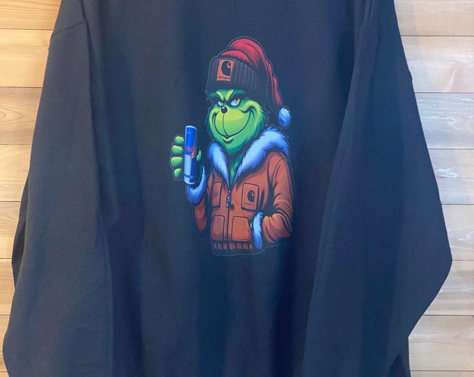 Green guy with energy drink, Christmas Sweatshirt, unique Christmas Sweatshirt, Great gift, Sweatshirt/ Hoodie  Khaki, Black,