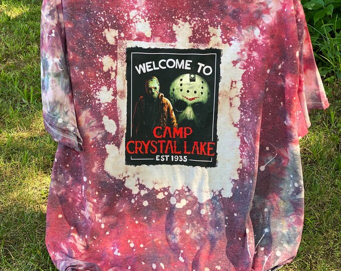 Welcome to Crystal Lake t-shirt or sweatshirt 50/50 Blend, Handmade, Ice Tie Dyed Red and Black t-shirt or sweatshirt, Halloween shirt