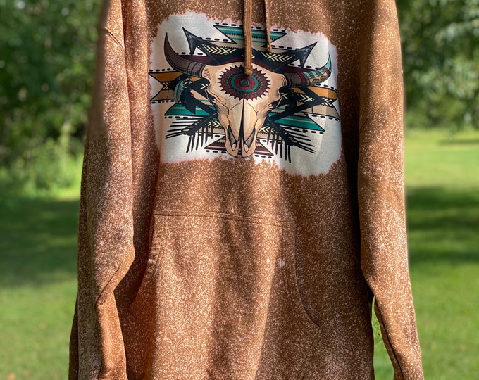 Longhorn Bull with Aztec background, Hoodie blend, soft Material, Trending, cowboy, southwest clothing, Longhorn, hoodie sweatshirt,bleach