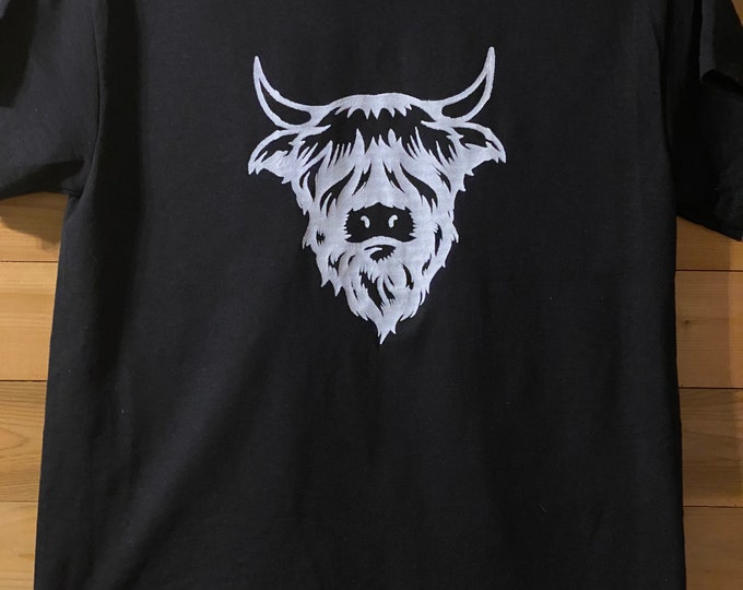 Highland Cow, Black T-shirt, Screen Print, T-shirt