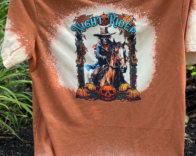 Night Rider Bleached t-shirt or sweatshirt 50/50 Blend, Handmade, Bleach Orange and white  t-shirt or sweatshirt, Halloween shirt,