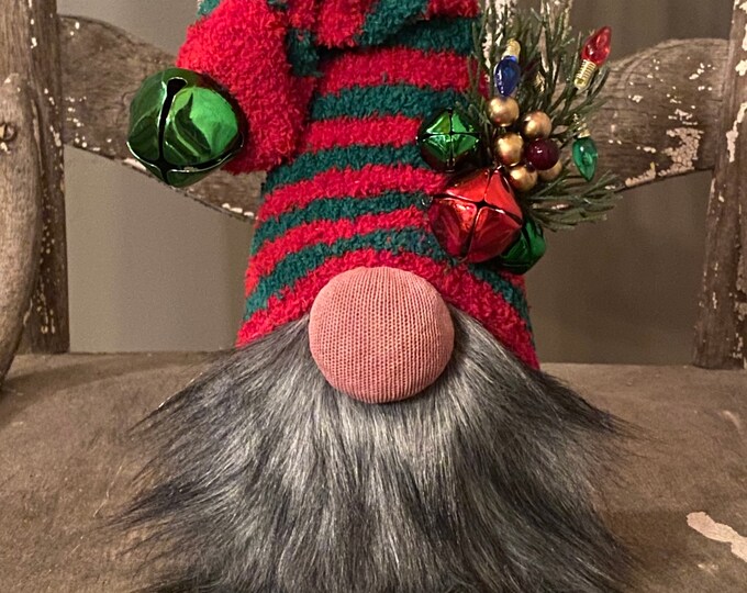 Christmas Gnome with beard, Sock Gnome, Christmas Gnome, Christmas Decor, Mantle Decor, Unique Gift, Handmade, Farmhouse Christmas