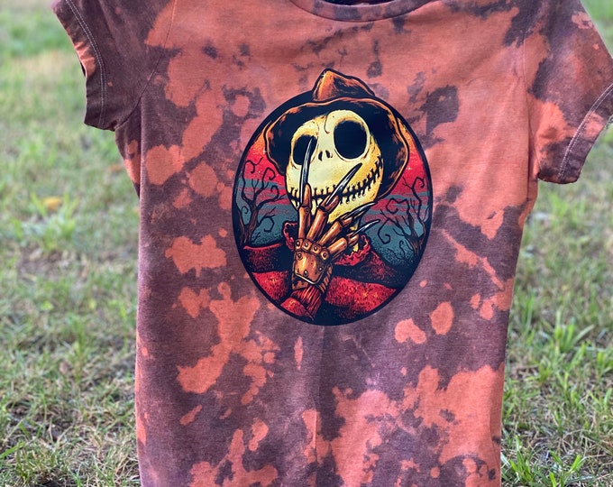 Skeleton Bleached t-shirt or sweatshirt 50/50 Blend, Handmade, Bleach Black and Orange t-shirt or sweatshirt, Halloween shirt, Horror film