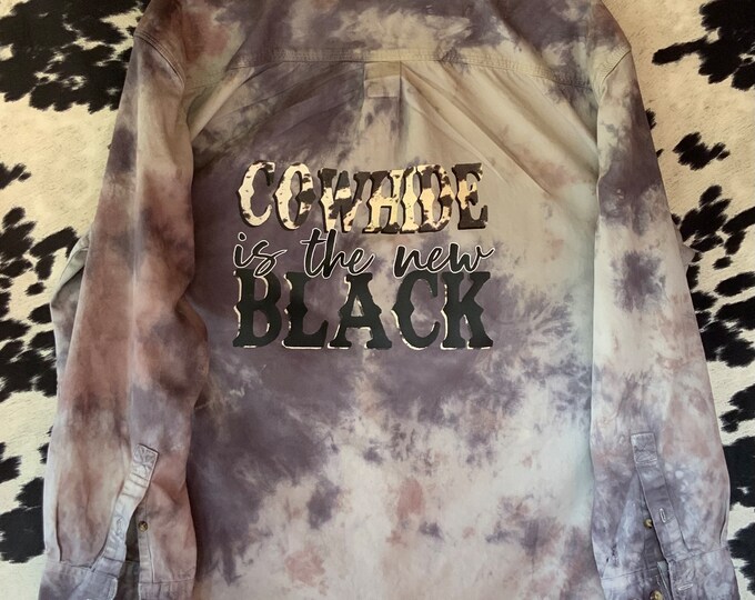 Bleached Flannel, Distressed Flannel, Cowhide is the New black Flannel, Black / Gray Flannel, Mens X-Large Vintage, Repurposed XL