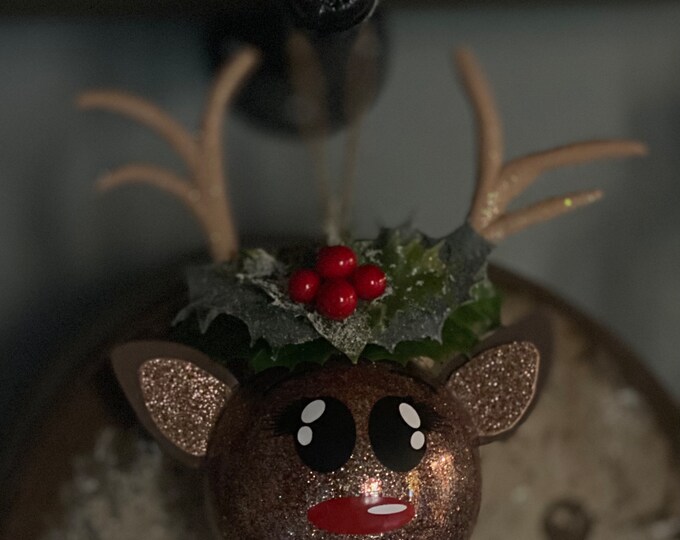 Unique Reindeer Ornament, Christmas ornament,HandMade, Glitter Ornament, Reindeer ornament, Reindeer Ornament, Handmade