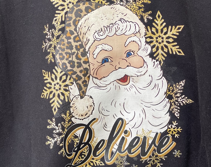 Santa Clause with gold snowflakes,gold bling, Christmas Sweatshirt, 50/50 Blend, Handmade,soft  Sweatshirt, Trending Shirt, Black Sweatshirt