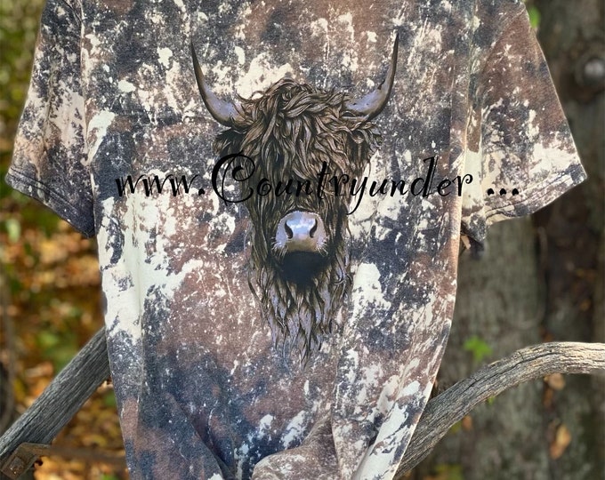 Highland Cow Cowhide T-shirt, sweatshirt or Hoodie, Bleached Cowhide shirt, 50/50 Blend, Hand bleached, Cow lover, Trending Sweatshirt