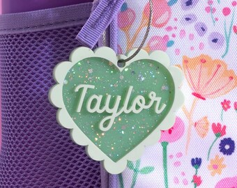 Backpack Name Tags, Glitter Keychain for Girls, Name Keychain, Diaper Bag Tag, Custom Acrylic Keychain, School Bag Name Tag, Sports Bag Tag