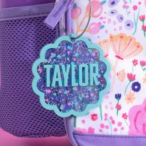 Backpack Name Keychain for Kids, Glitter Keychain, Lunch Bag Tags, Diaper Bag Tag, Custom Keychain, School Bag Name Tag, Bogg Bag Tag