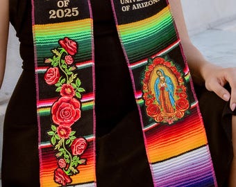 Virgen de Guadalupe Graduation Sash for Class of 2026, Embroidered Grad Sash, Estola Sarape
