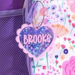 Glitter Keychain for Girls, Name Keychain, Backpack Name Tags, Diaper Bag Tag, Custom Acrylic Keychain, School Bag Name Tag, Sports Bag Tag