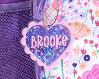 Glitter Keychain for Girls, Name Keychain, Backpack Name Tags, Diaper Bag Tag, Custom Acrylic Keychain, School Bag Name Tag, Sports Bag Tag