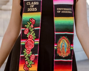 Customizable Virgen de Guadalupe Graduation Stole, Embroidered Grad Sash, Estola Sarape