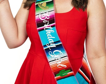 Birthday Girl Sash, Fiesta Birthday Decor, Mexican Serape Sash, Mexico Destination Birthday Sash