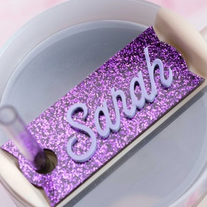 Custom Tumbler Name Tag 30 or 40 oz, Glitter Name Topper, Personalized Tumbler Decoration, Acrylic Name Plate
