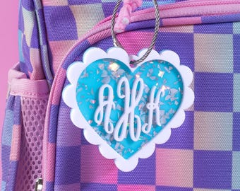Backpack Name Tag, Diaper Bag Tag, Custom Acrylic Keychain, School Bag Name Tag, Sports Bag Keychain, Glitter Keychain, Backpack Accessories