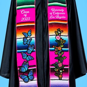 BLUE Butterfly Flower Mexican Graduation Stole, Custom Graduation Stole, Class of 2025, Estola de Graduación, Personalized Stole