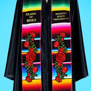 Mexican Graduation Stole with Roses, Custom Graduation Stole, Class of 2024, Estola de Graduación, Personalized Stole - Plus Blue Butterfly