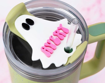 Ghost Tumbler Name Plate, Custom Tumbler Name Tag 30 or 40 oz, Halloween Name Topper, Personalized Tumbler Decoration