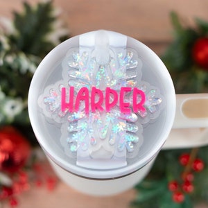 Christmas Name Plate - Snowflake Tumbler Name Tag - Tumbler Lid Name Plate - Cup Accessories -Fits 30 or 40 oz