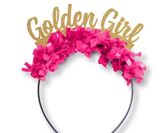 Golden Girl Birthday Headband, Party Crown, Birthday Gift for Her, Party Decor, 21st, 25th, 30th, 50th Bday Hata