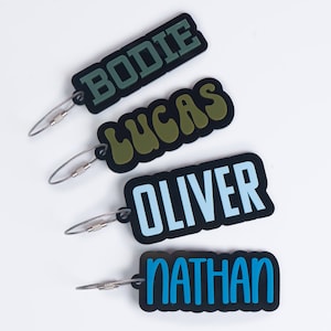 Backpack Name Keychain, Water bottle Name Tags,  Personalized Custom Name Plate,  Diaper Bag Tag for Boy, Sports Bag Keychain
