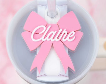 Bow Stanley Name Plate, Bow Tumbler Name Tag, Cup Accessories, Tumbler Topper, Fits 20, 30 or 40 oz