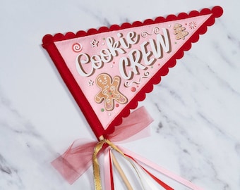 Cookie Crew Christmas Flag - Felt Pennant - Child Play Wand - Holiday Flag - Christmas Decor Indoor - Photo Prop