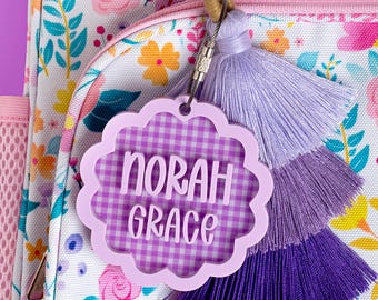 Backpack Name Tag for Girls, Custom Name Keychain for Back to School